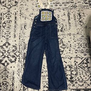 Tractr Blue Denim Overalls with Floral Embroidery